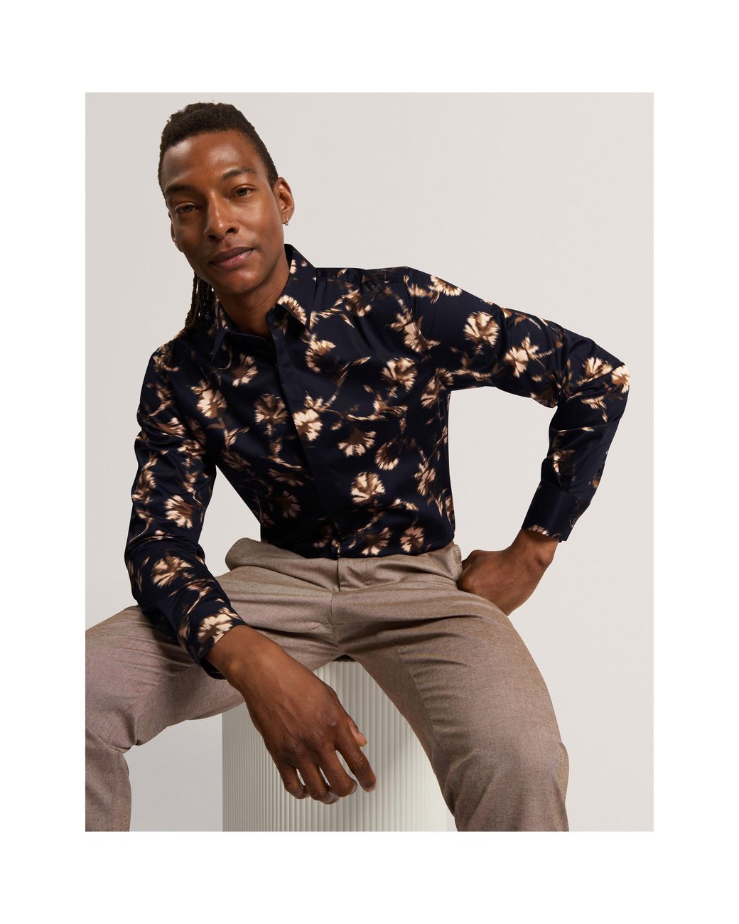 Ted Baker Black Floral Viscose Long-Sleeve Shirt for men