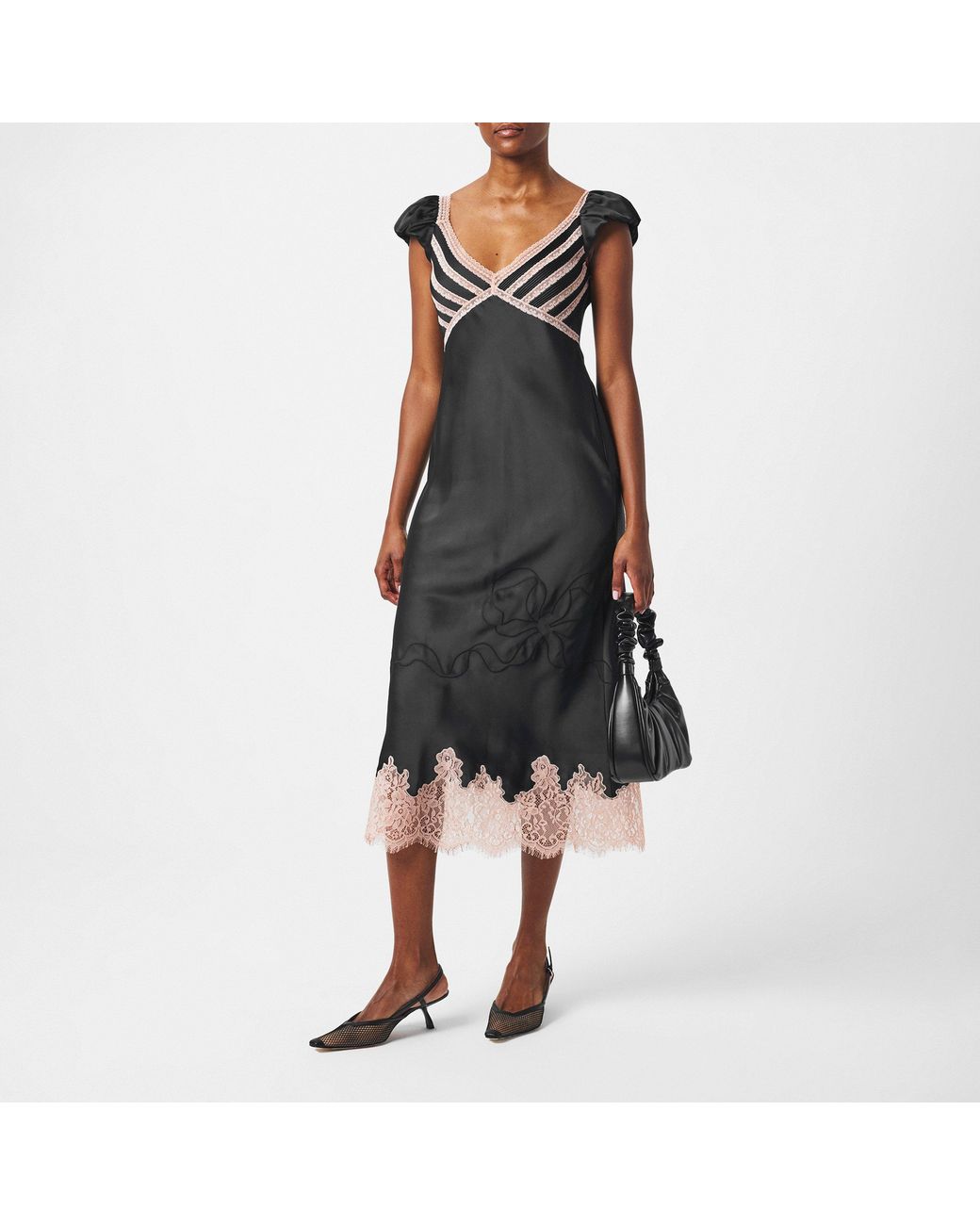 LoveShackFancy Black Brinkley Satin Midi Dress