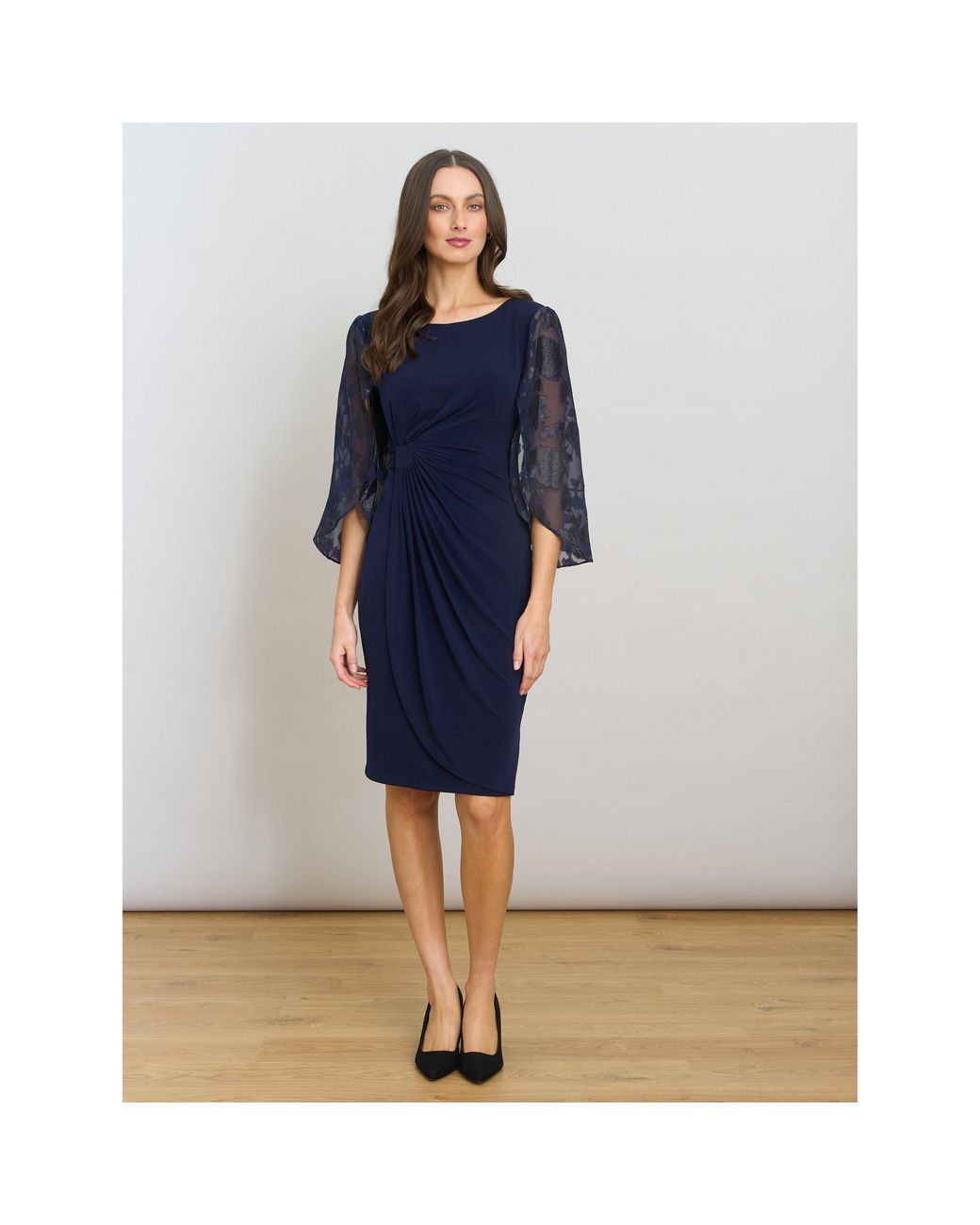 Gina Bacconi Blue Helene Lace Sleeve Dress