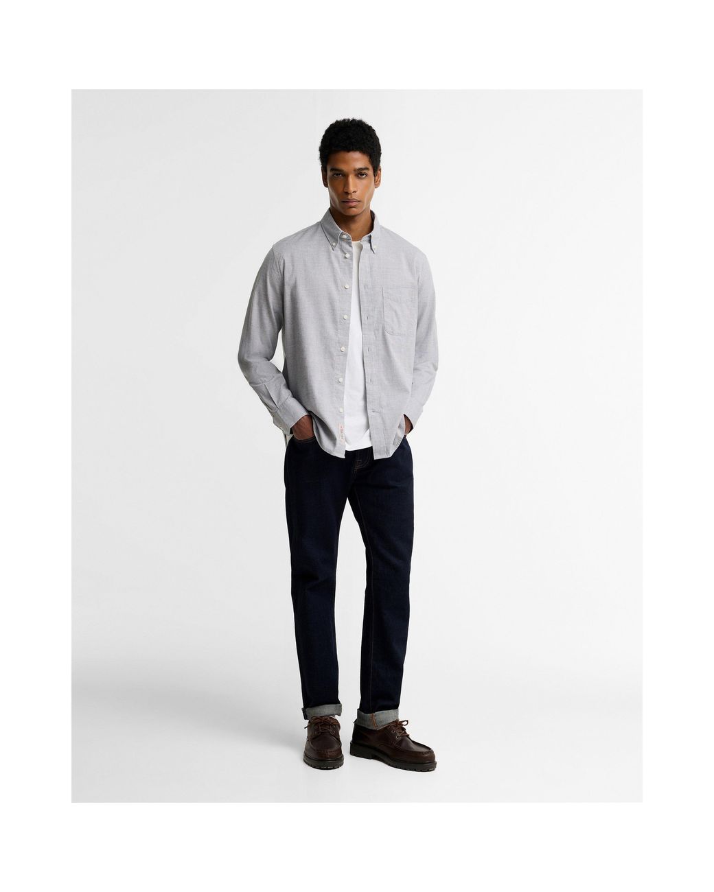 Barbour Gray Nevis Authentic Long-Sleeve Cotton Textured Shirt for men