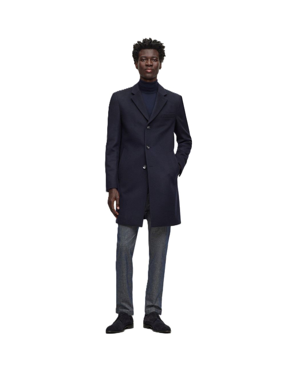 Boss Blue Hyde Tailored Fit Long Formal Coat for men