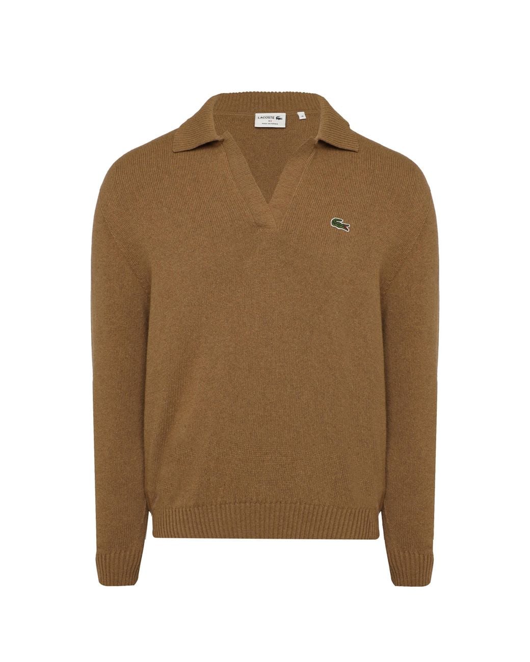Lacoste Brown Crocodile Logo Collared Neck Long Sleeve Sweater