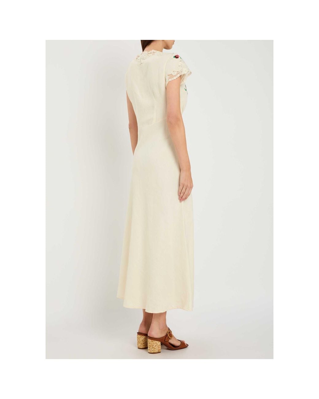 Rixo Natural Amari Embroidered Maxi Dress