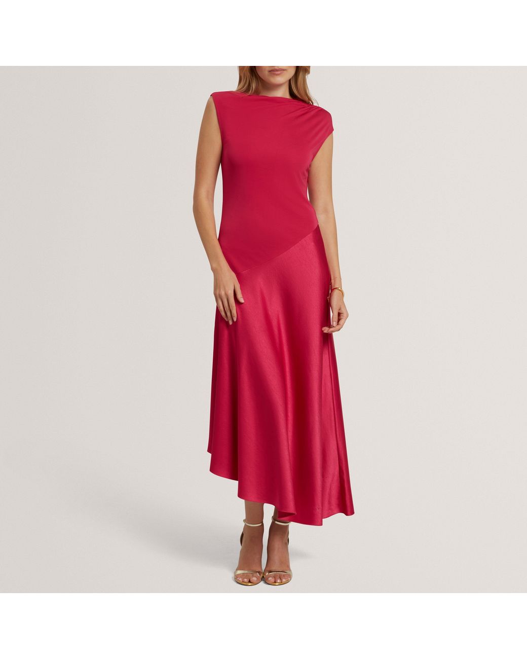 Ted Baker Red Asymmetric Satin Panel Midi Dress