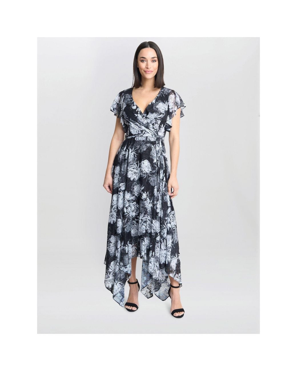 Gina Bacconi Blue Jude High-Low Floral Print Dress