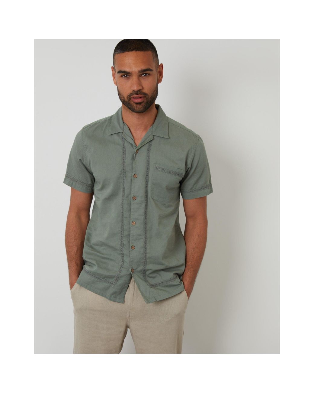 Threadbare Green Worden Short-Sleeve Bowling Shirt for men