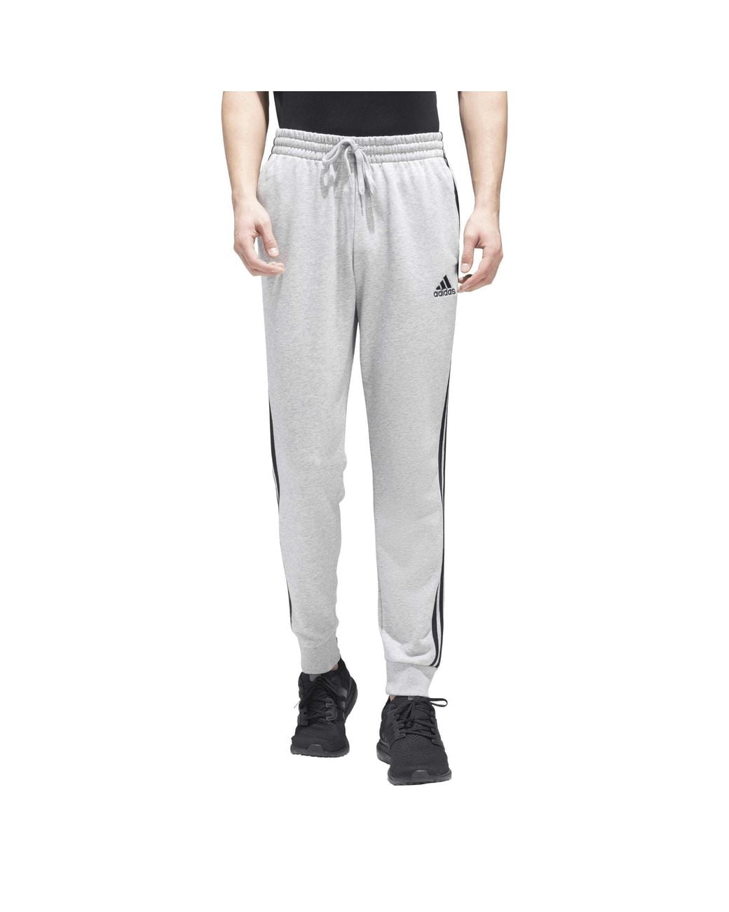 Adidas Gray Essentials Tapered Cuff 3-Stripes Joggers for men