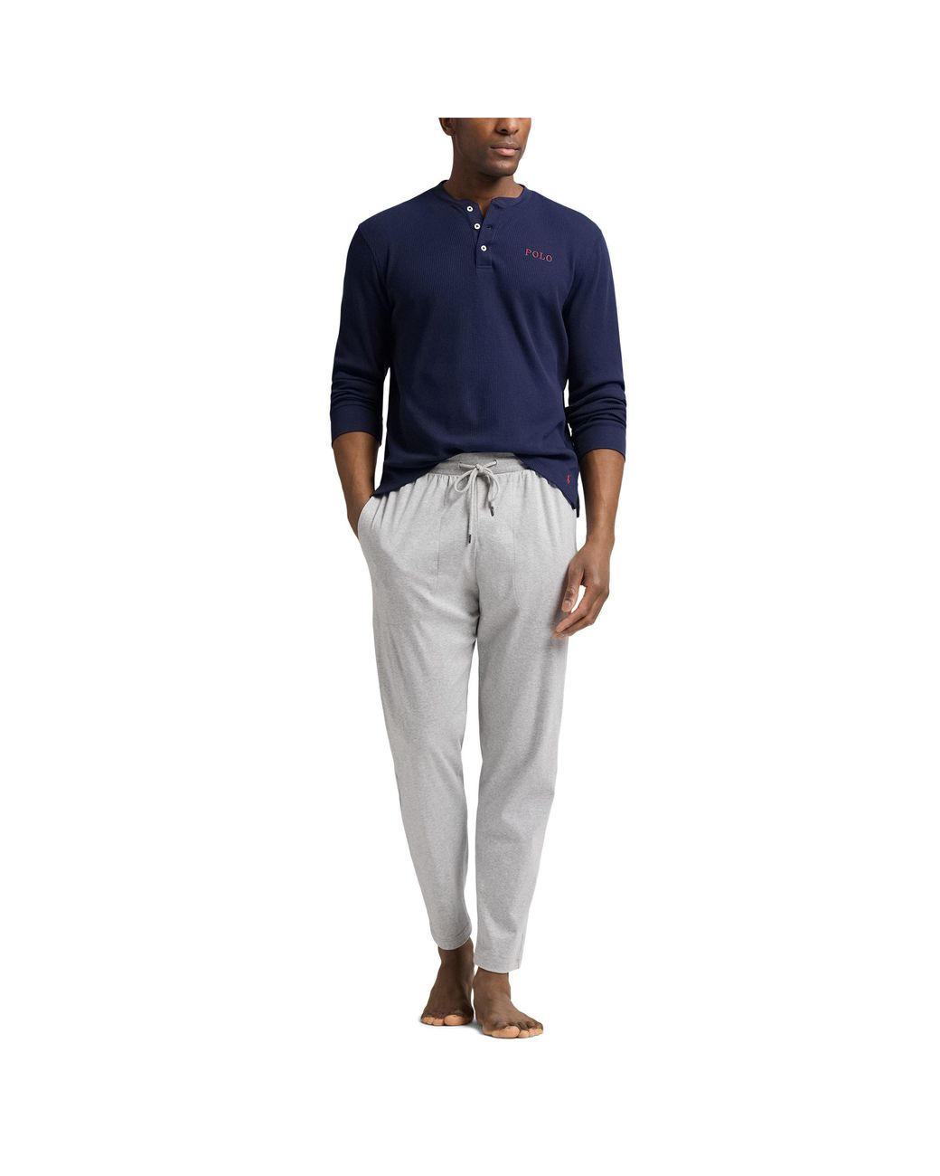 Polo Ralph Lauren Blue Waffle-Knit Henley Long Sleeve Top for men