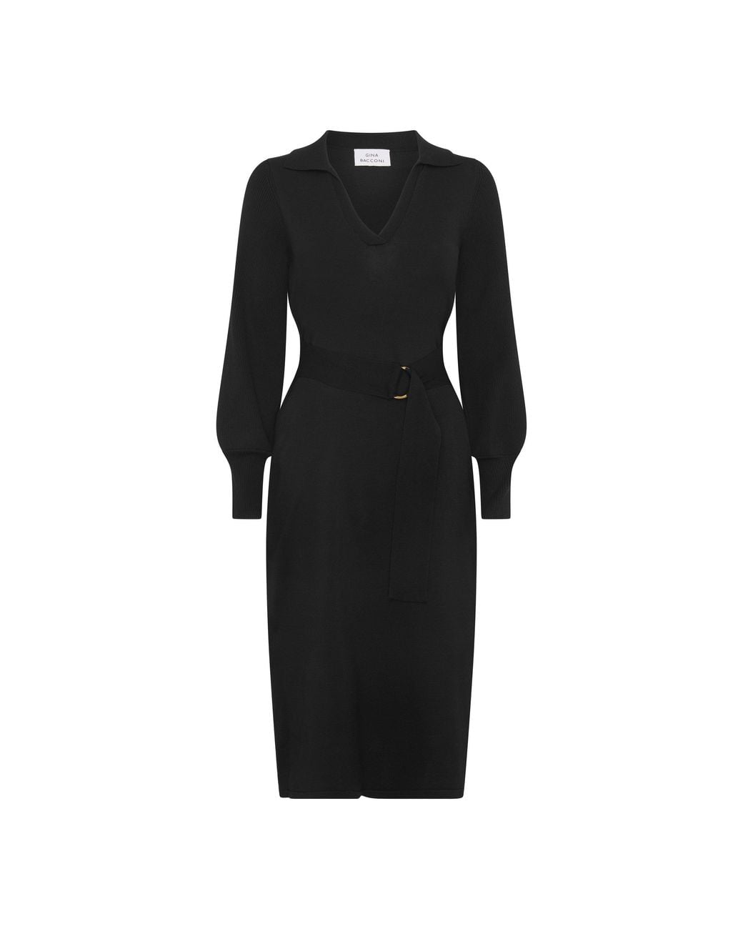 Gina Bacconi Natural Tia Midi Dress With Belt & Long Sleeves