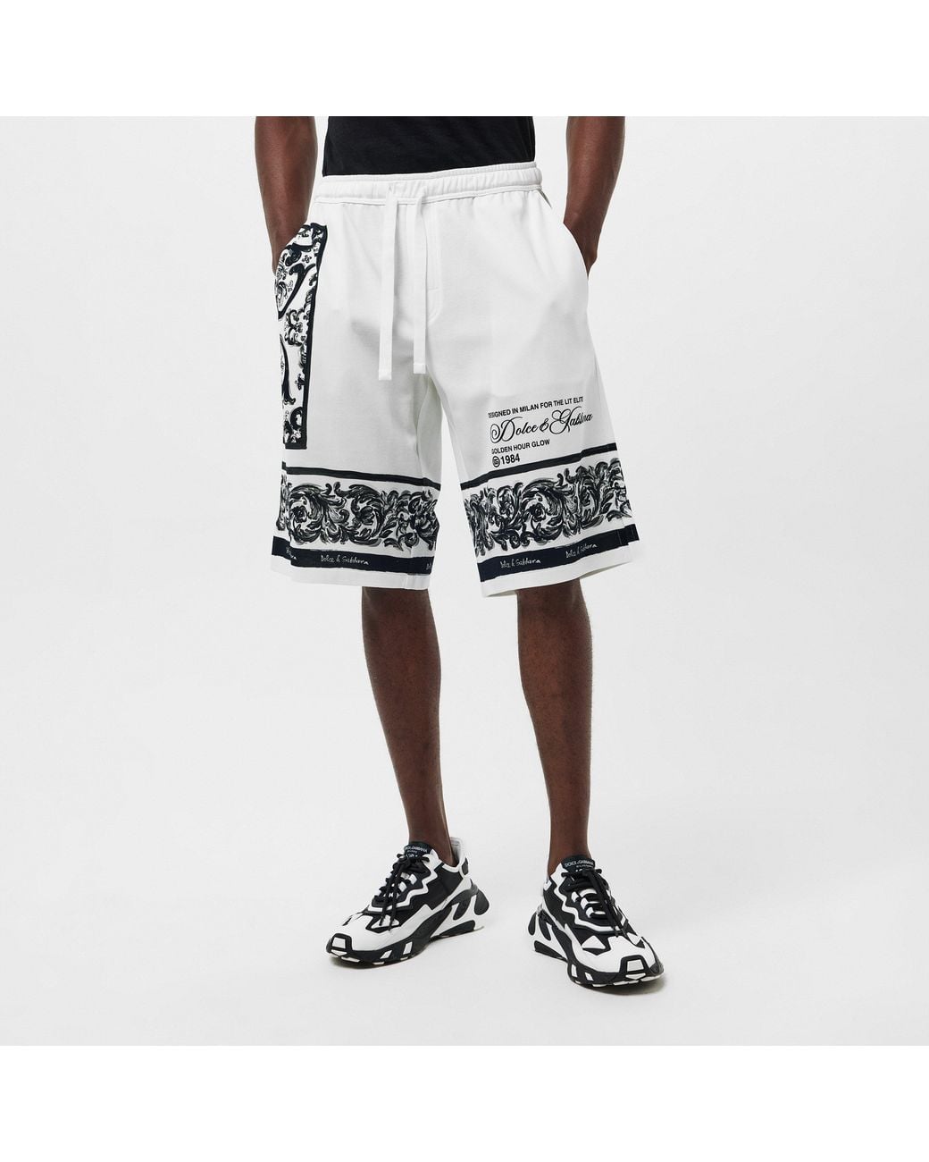 Dolce & Gabbana White Woven Tailored Fit Tracksuit Shorts for men