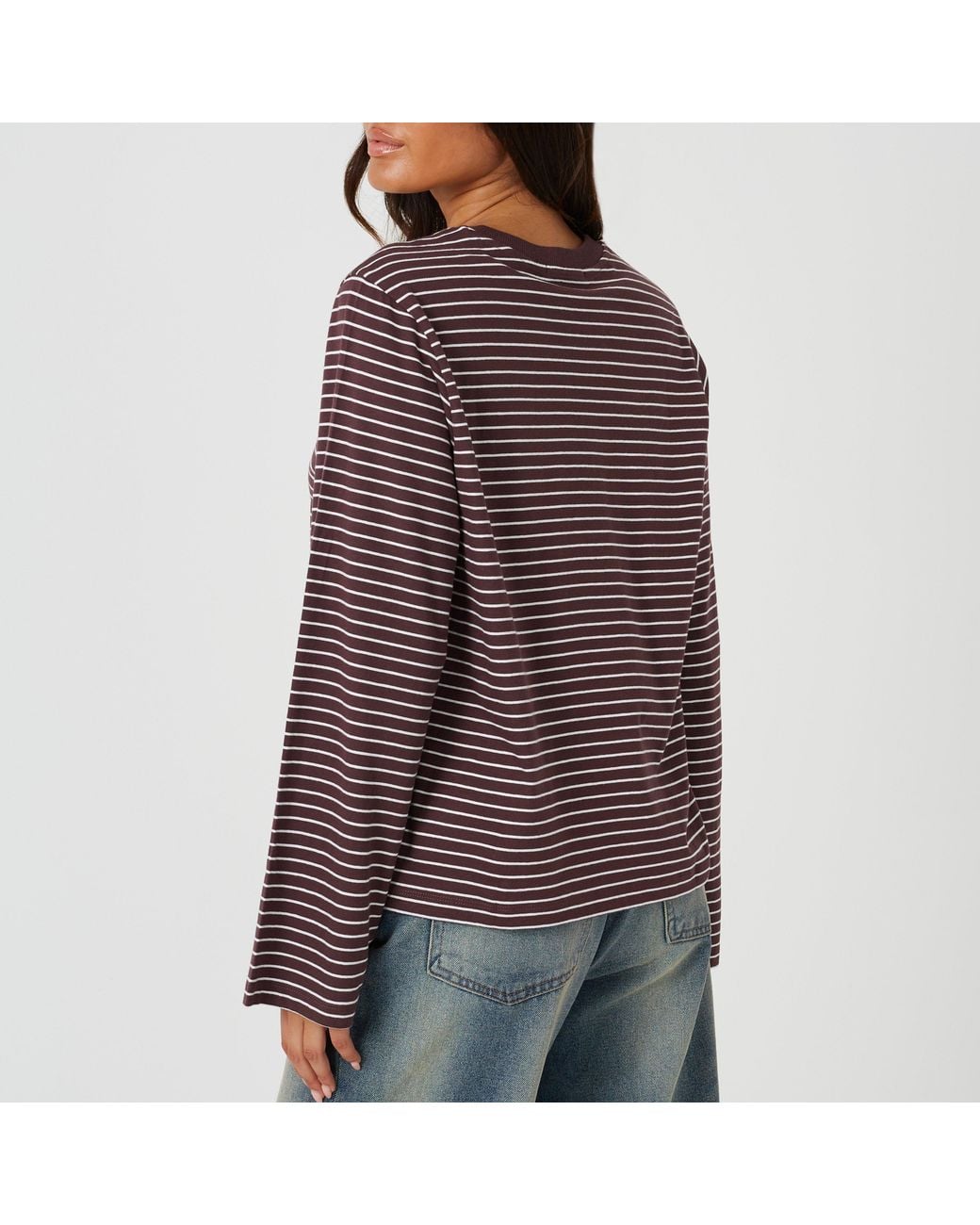 Brave Soul Red Ladies Yarn Dye Stripe Long Sleeve Top