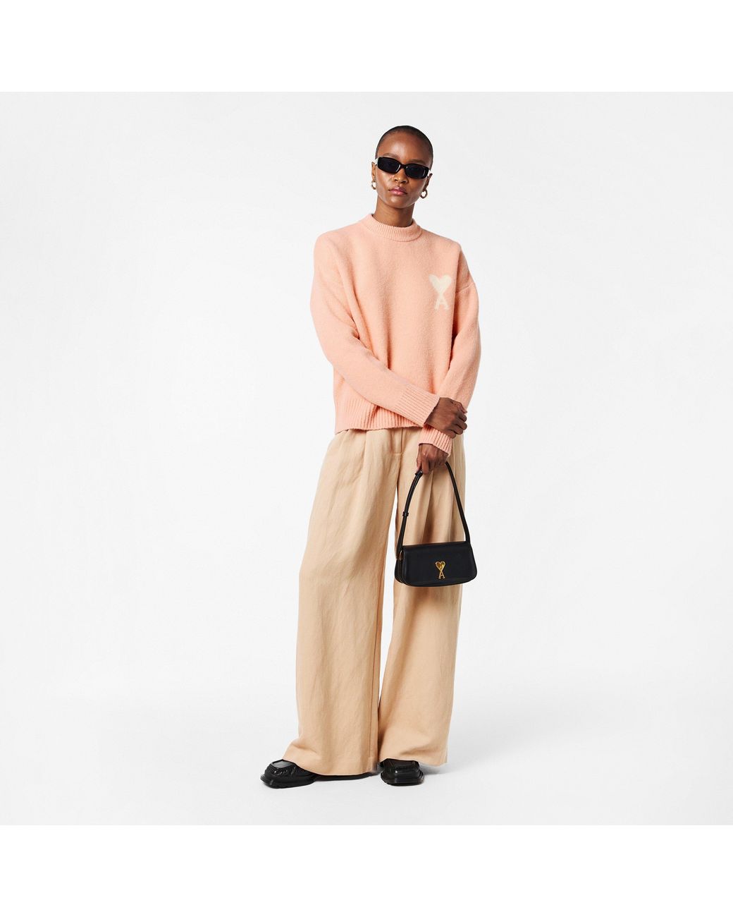 AMI Pink Nuage Soft Knit Relaxed Fit Crew Neck Jumper