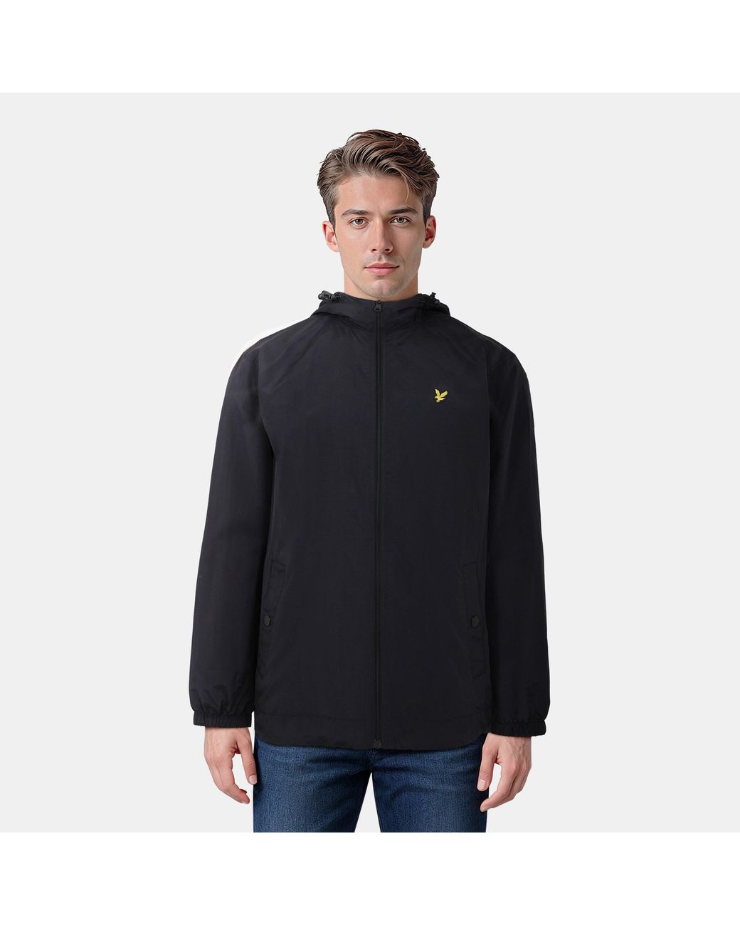 Lyle & Scott Blue Zip Through Cotton Wind Resistant Long Sleeve Hooded Rain Anorak for men