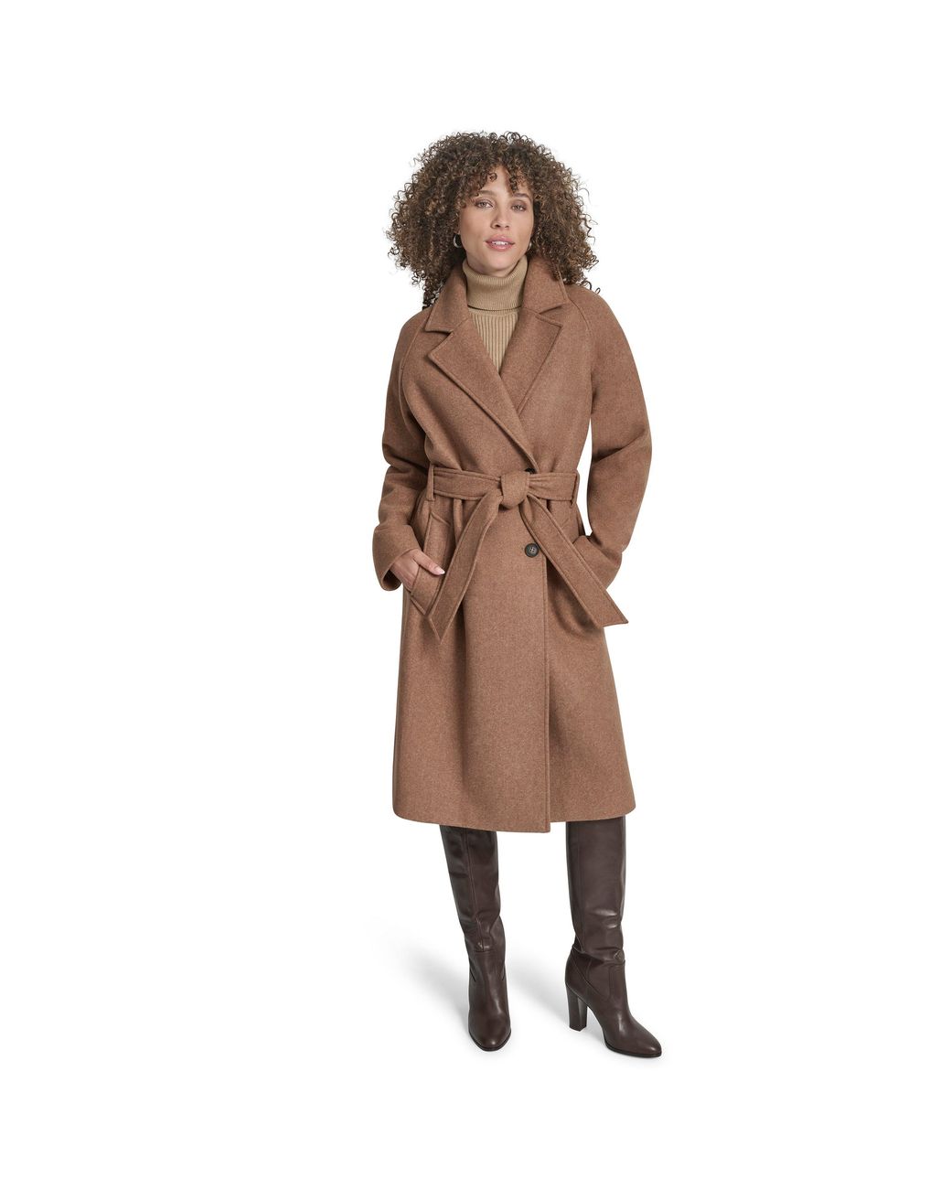 DKNY Brown Wrap Overcoat