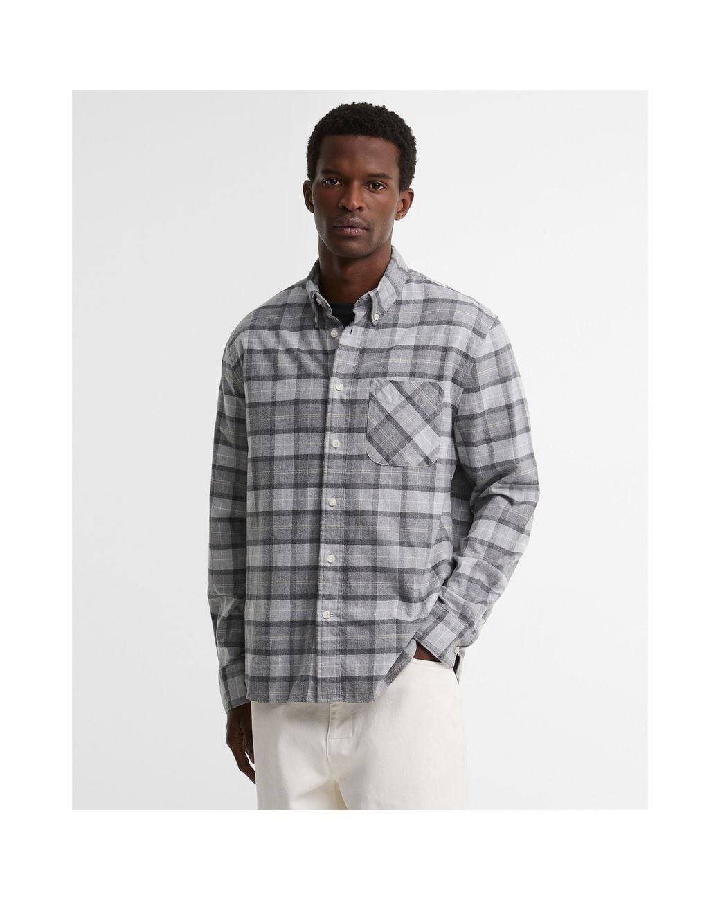 Barbour Gray Dunoon Tartan Cotton Long-Sleeve Shirt for men