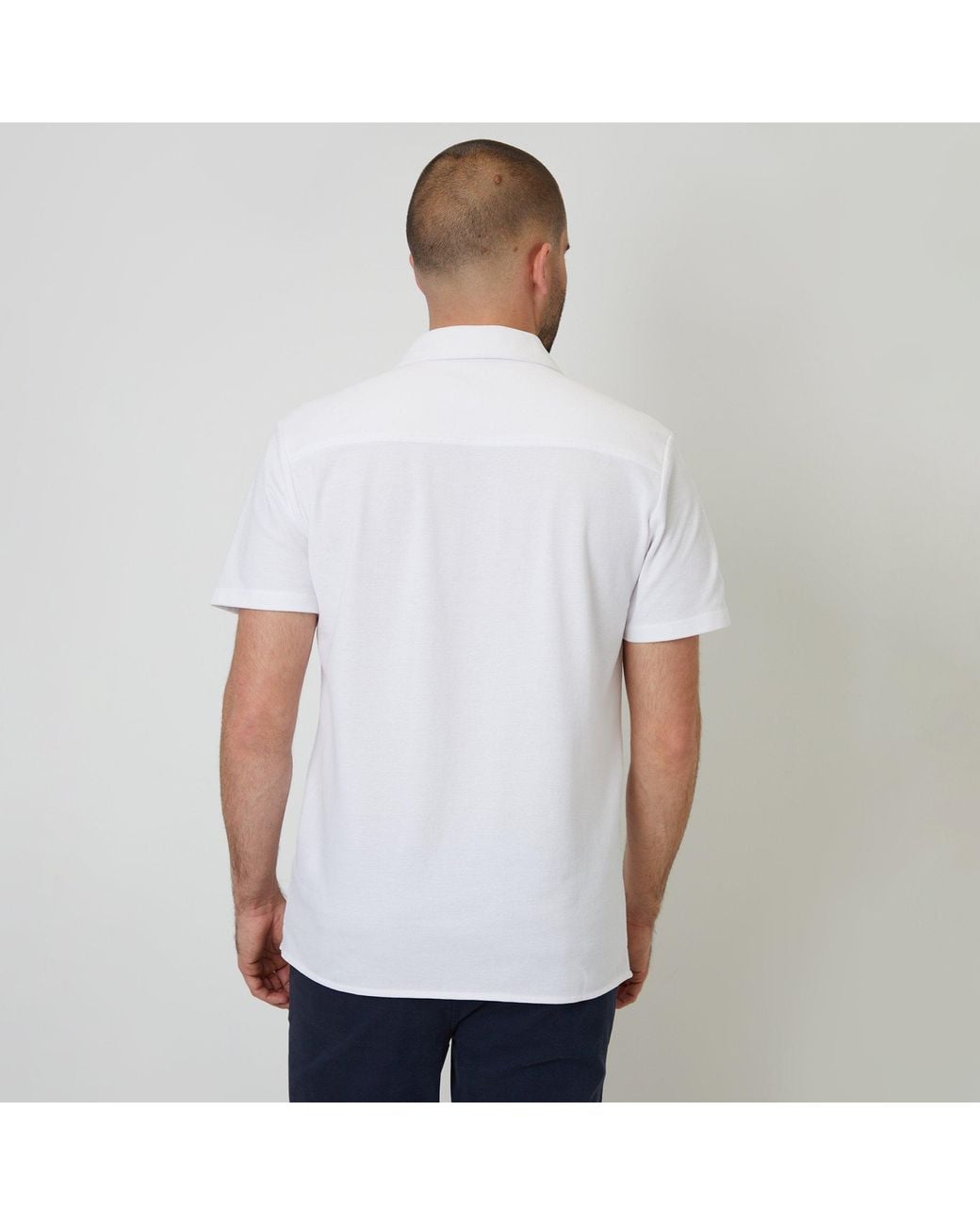 Threadbare White Cotton Pique Revere Collar Short Sleeve Shirt for men