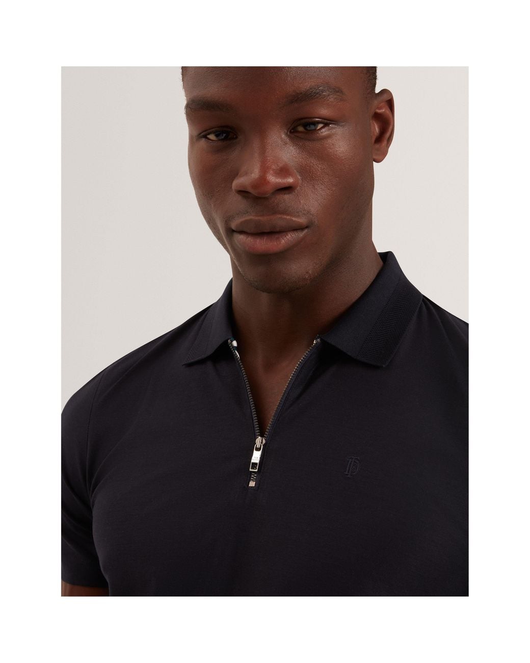 Ted Baker Blue Textured Zip Short Sleeve Polo Shirt for men