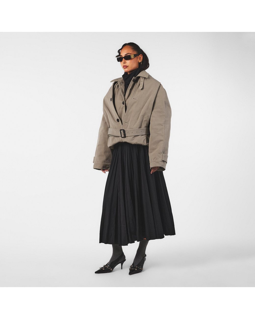 Balenciaga Gray Hooded Trench Coat