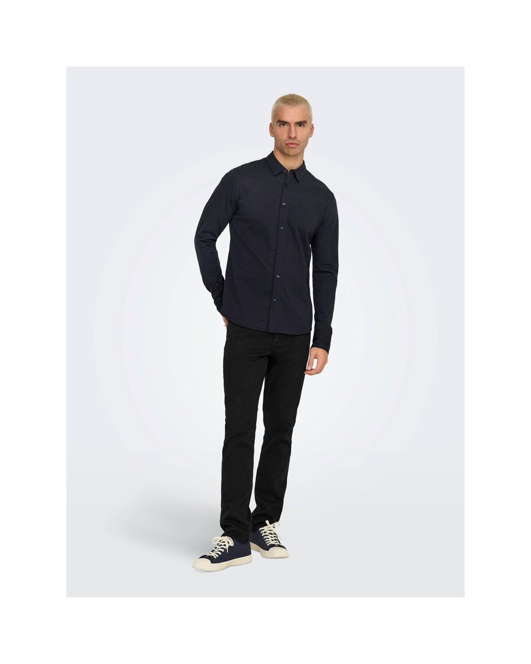 ONLY Blue Long-Sleeve Plain Shirt for men