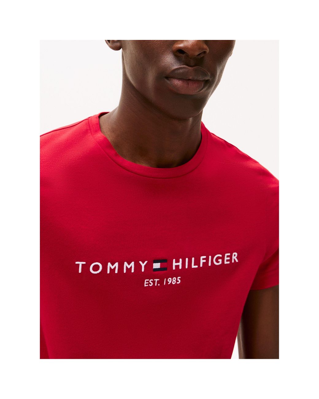 Tommy Hilfiger Red Logo Crew Neck T Shirt for men
