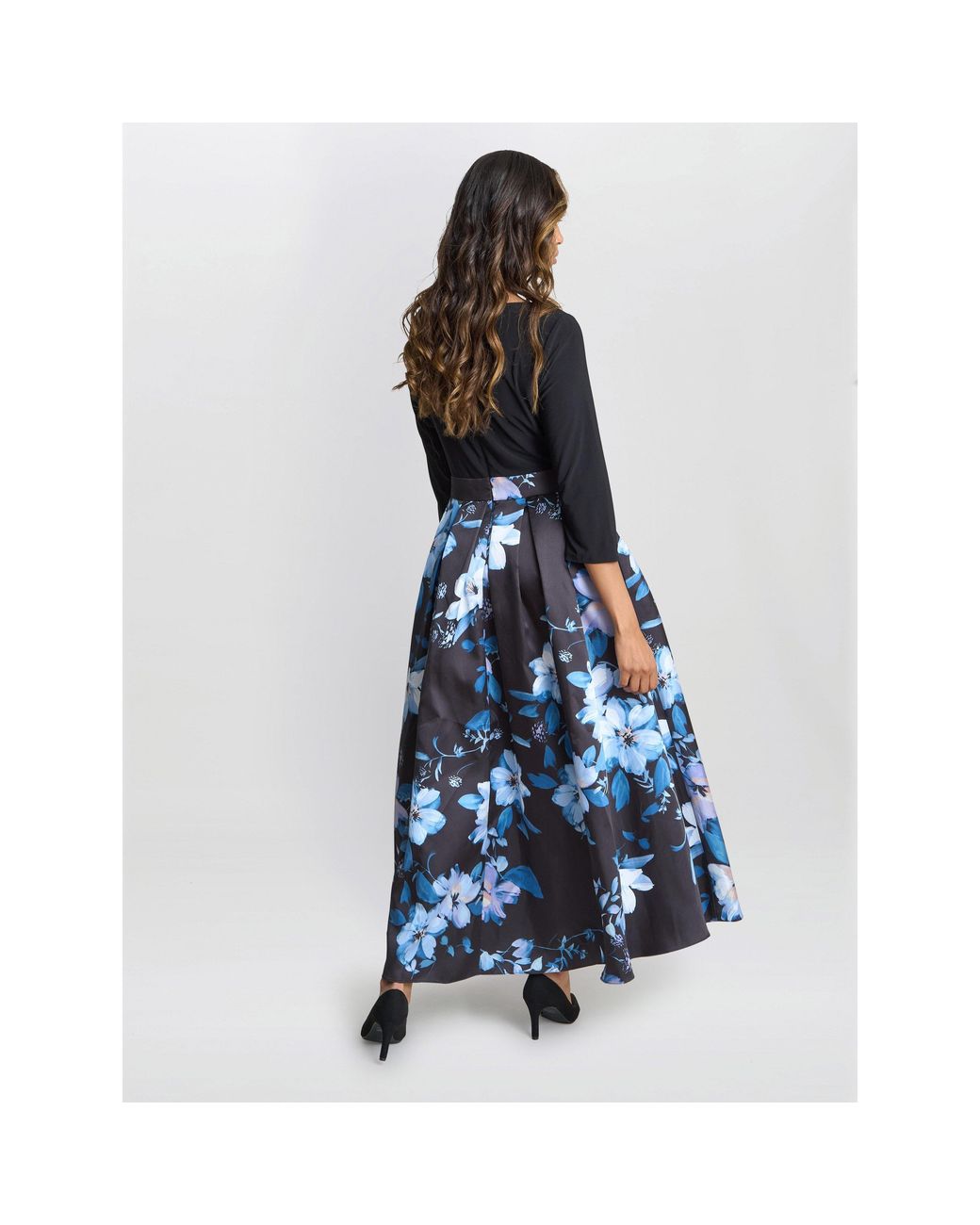 Gina Bacconi Blue Louise Printed High/Low Midi Dress
