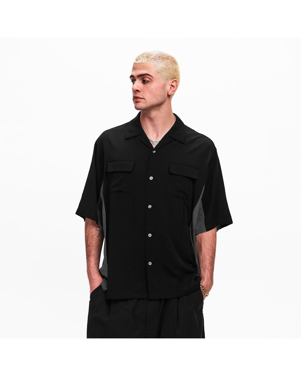 Undercover Black Contrast Short Sleeve Patterned Shirt for men