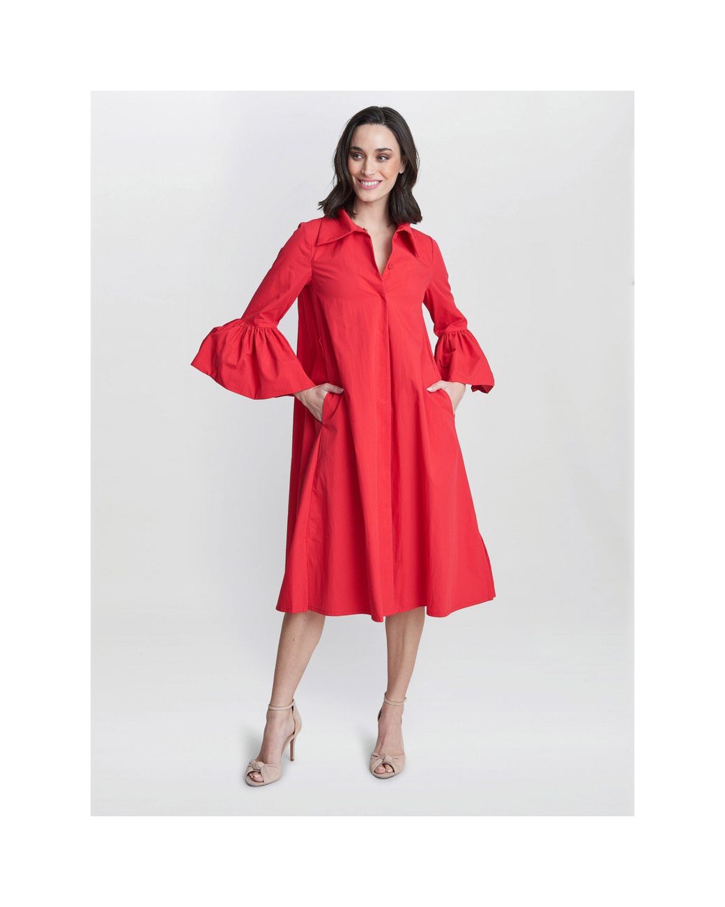 Gina Bacconi Green Melinda Taffeta Shirt Dress