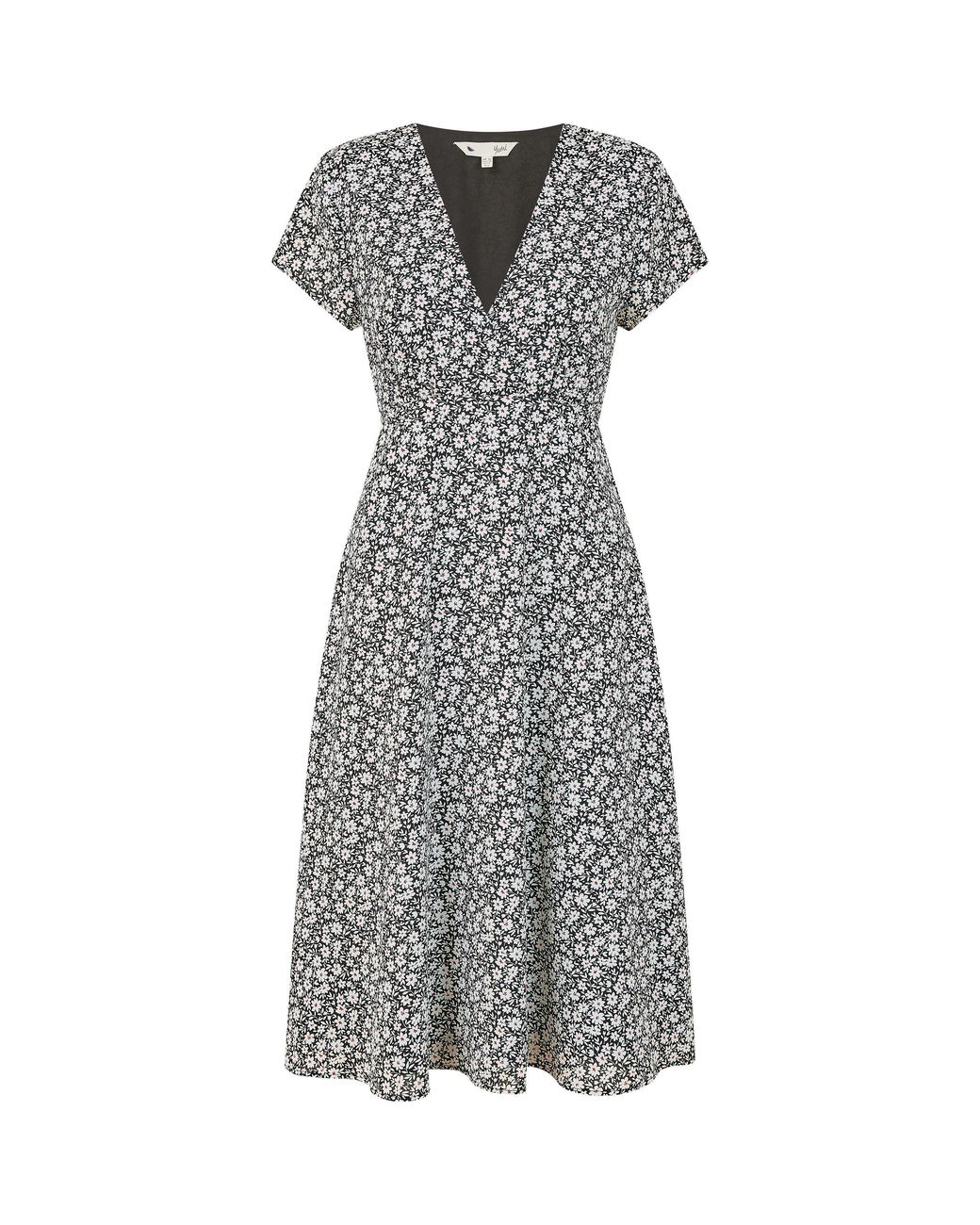 Yumi' Black Ditsy Floral Print Tea Dress