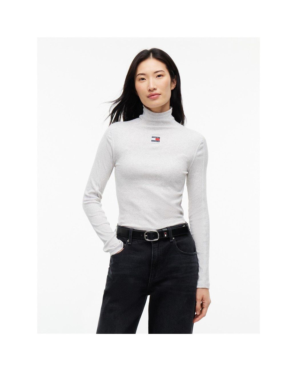 Tommy Hilfiger White Badge Cotton Roll-Neck Long-Sleeve T-Shirt