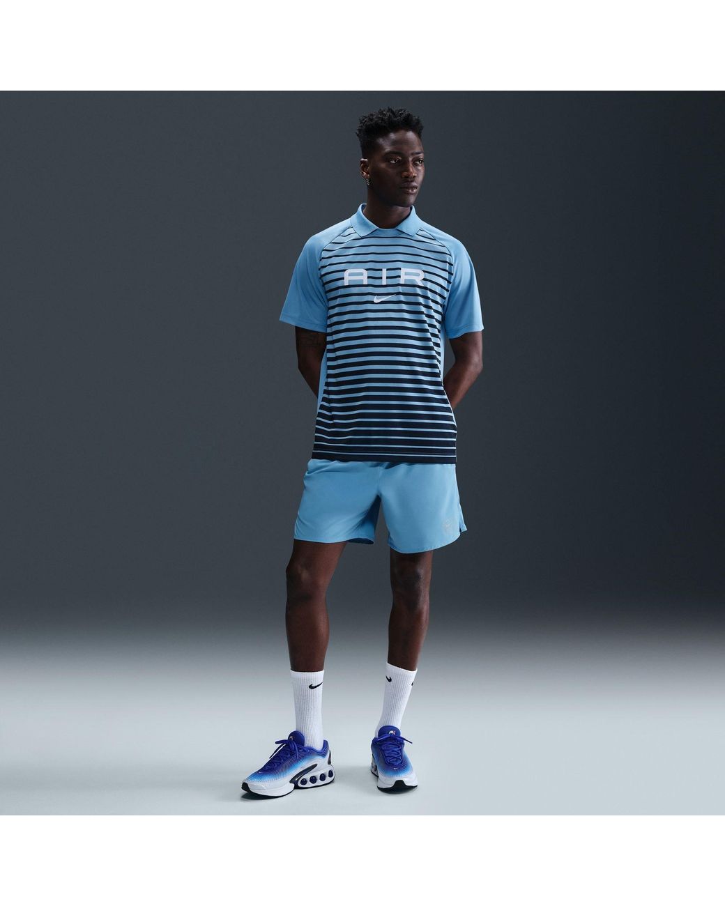 Nike Blue Air Striped Short-Sleeve Regular Fit T-Shirt for men