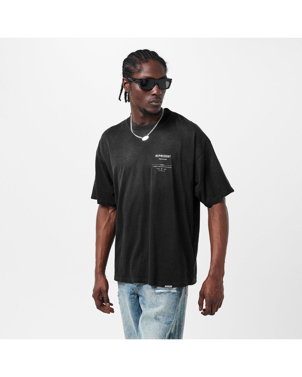 Represent Black Revere Manor Cotton Hemp Short Sleeve Oversized T-Shirt for men