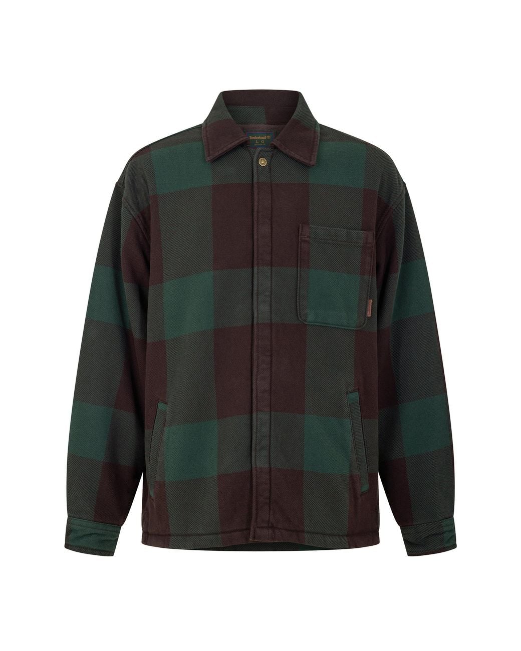 Timberland Green Lined Check Cotton Long-Sleeve Overshirt for men