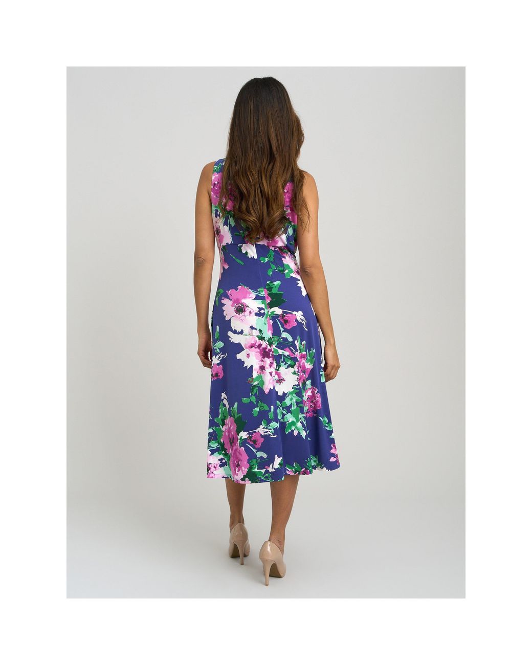 Gina Bacconi Blue Mary Ann Sleeveless Keyhole Print Midi Dress