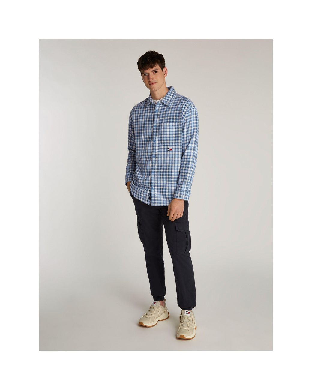Tommy Hilfiger Blue Badge Long Sleeve Patterned Flannel Shirt for men