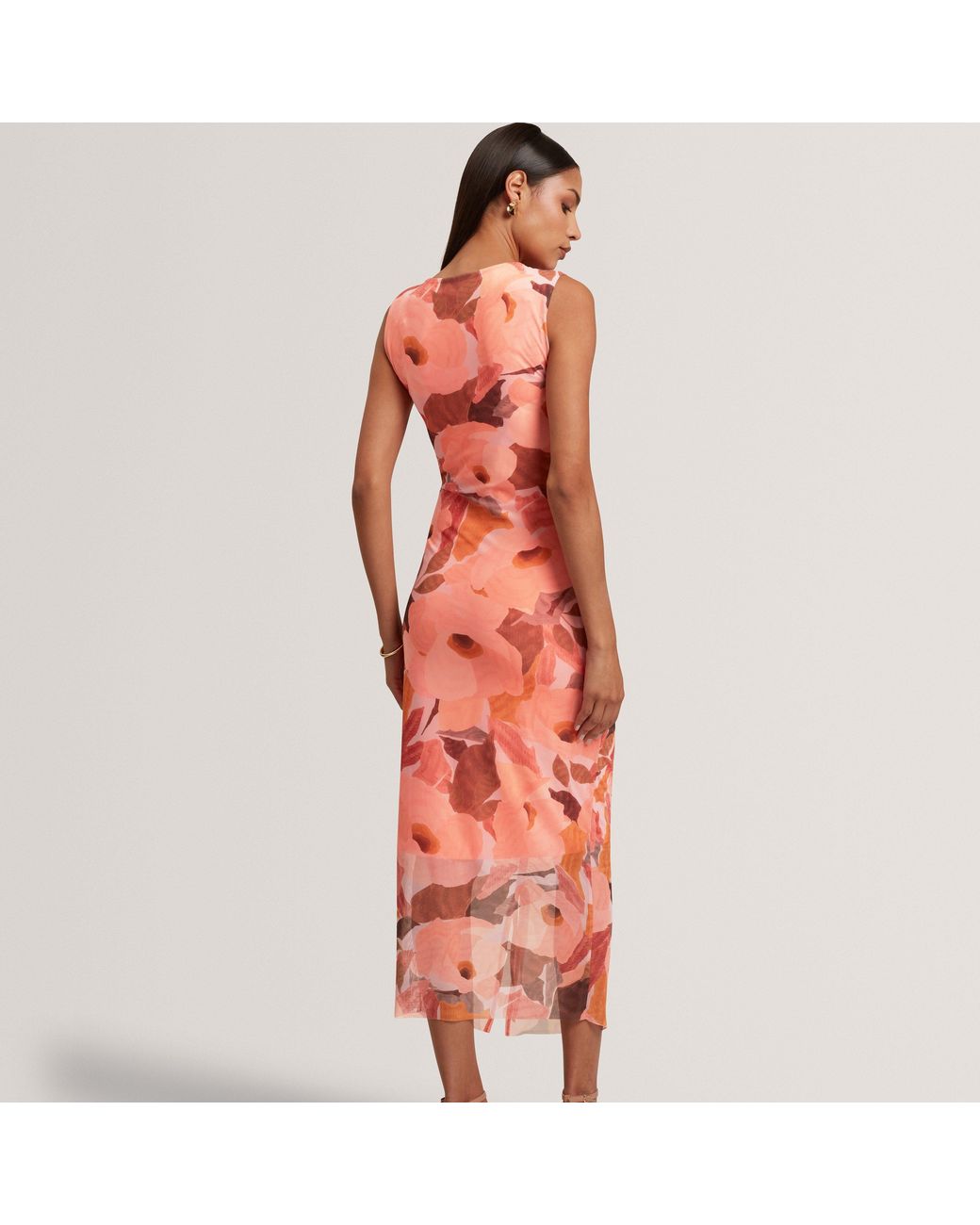 Ted Baker Red Garden Print Sleeveless Mesh Bodycon Dress