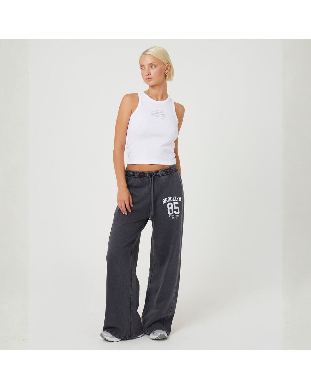 Brave Soul Blue Ladies Acid Wash Wide Leg Jogger