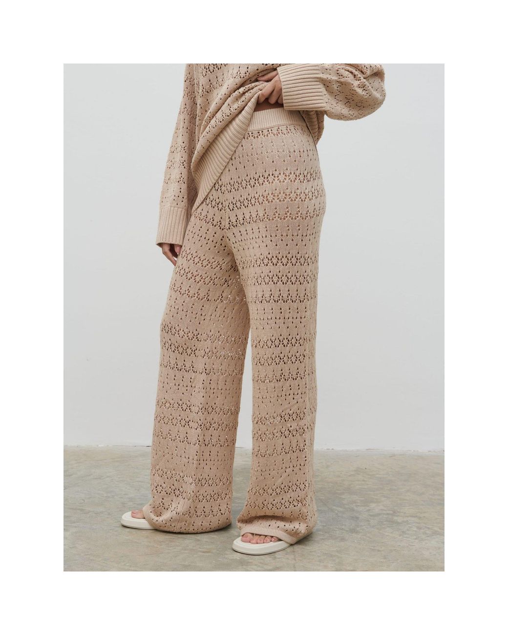 Pretty Lavish Natural Eda Crochet Trousers