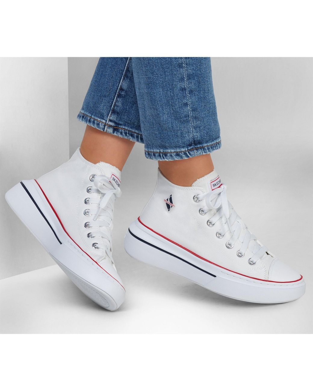 Skechers White Canvas Air Cooled Classic Low-Top Trainers