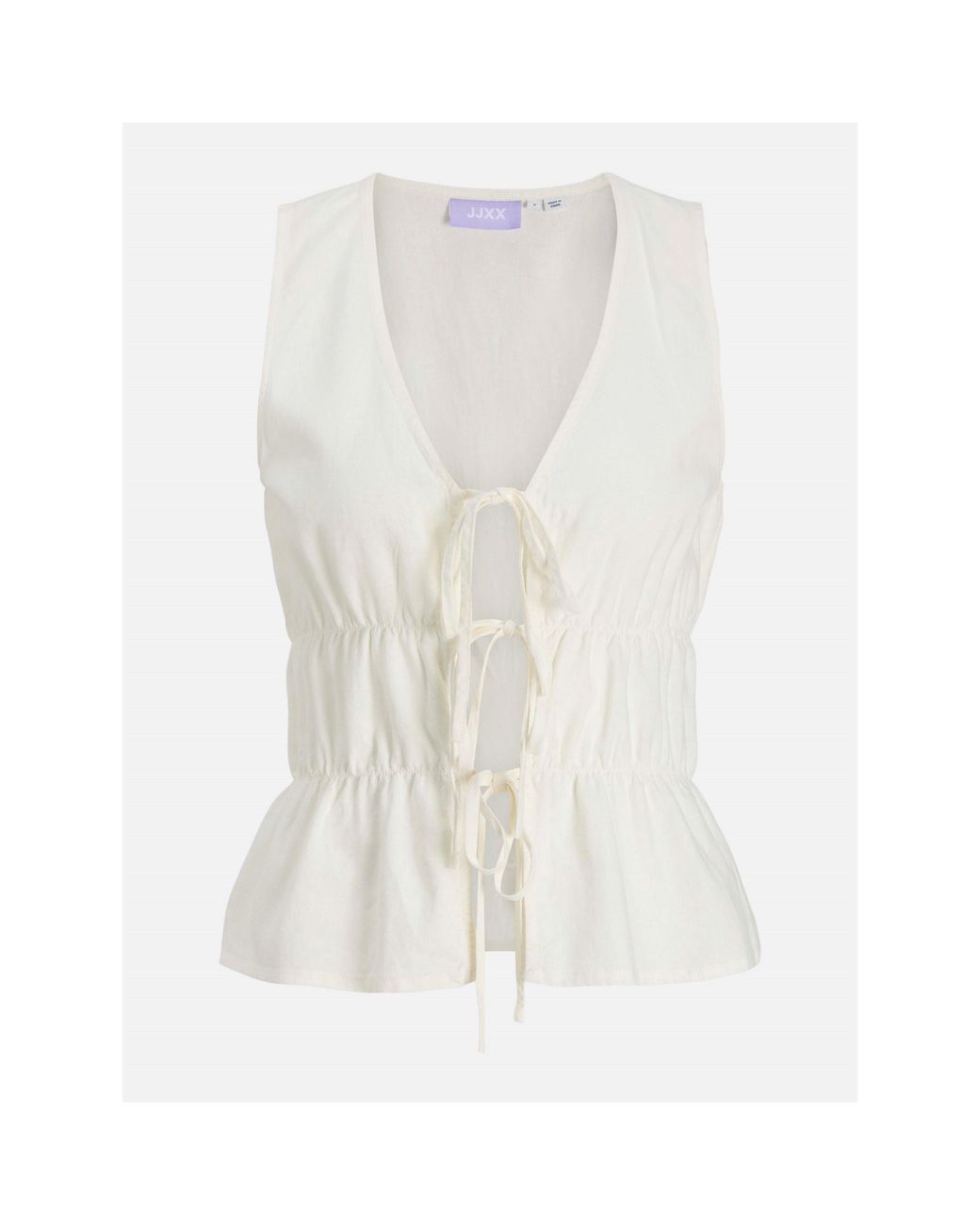 JJXX White Linen Blend Short Sleeve Tie Blouse