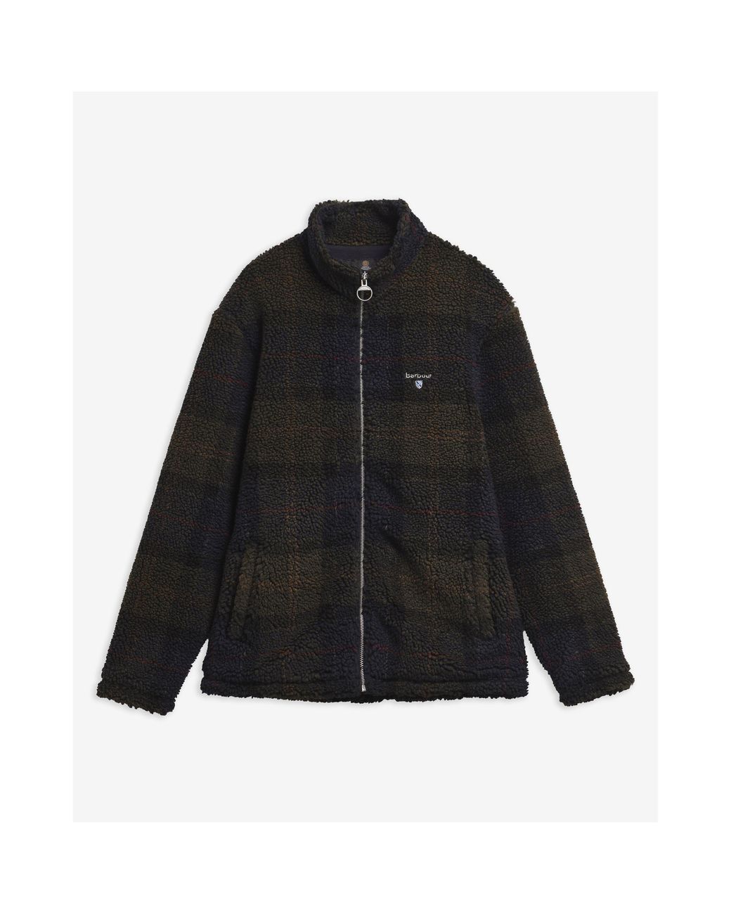 Barbour Black Tartan Full-Zip Teddy Coat for men