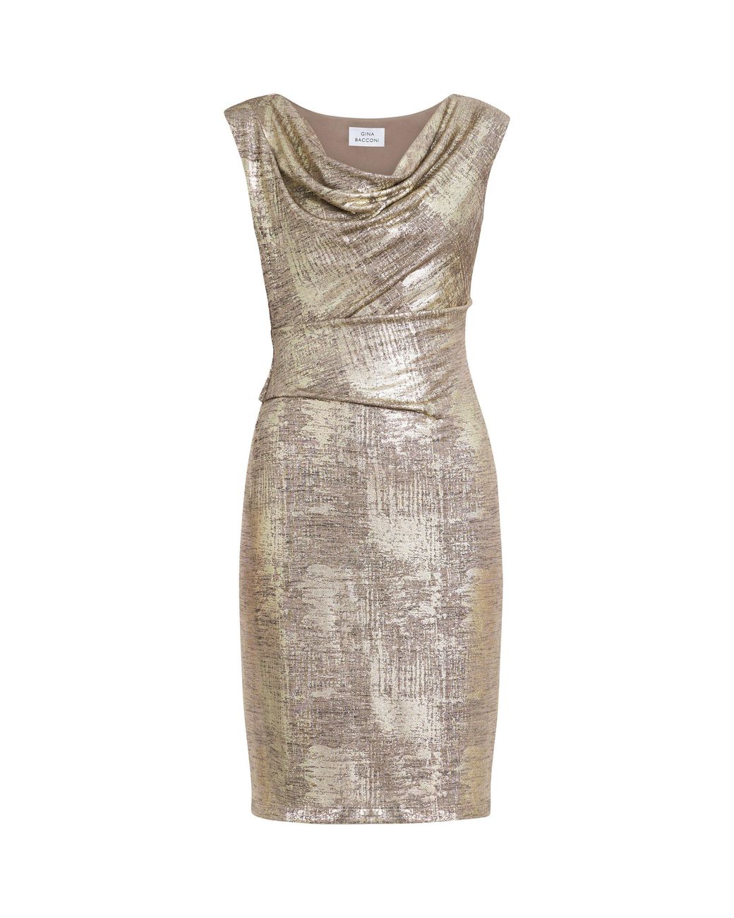 Gina Bacconi Metallic Payton Foil Print Cowl Neck Wrap Dress