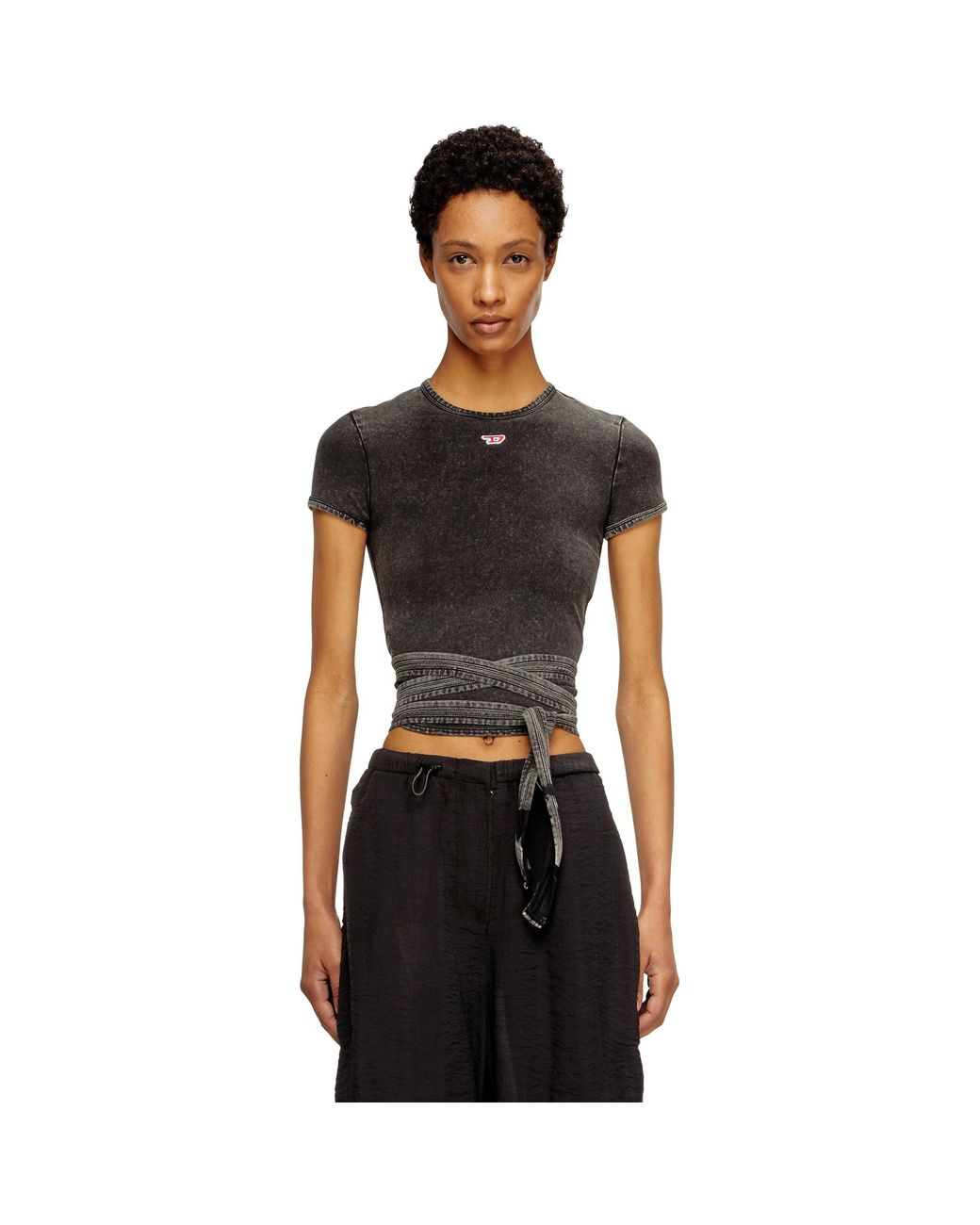 DIESEL Black Bunny Tail Cropped Cotton Short-Sleeve Slim-Fit T-Shirt