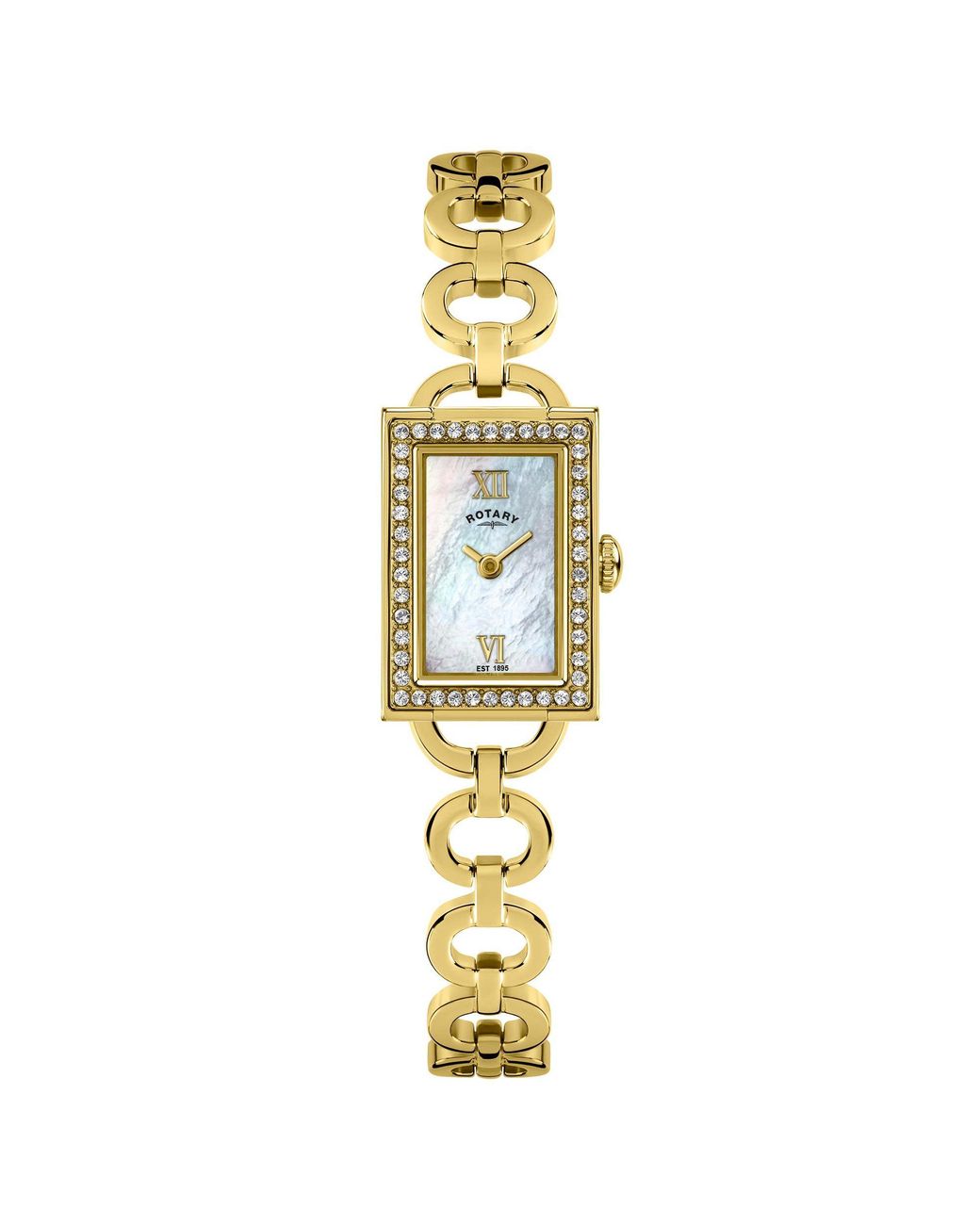 Rotary Metallic Ladies Cocktail Stone Set Ss Bracelet Watch