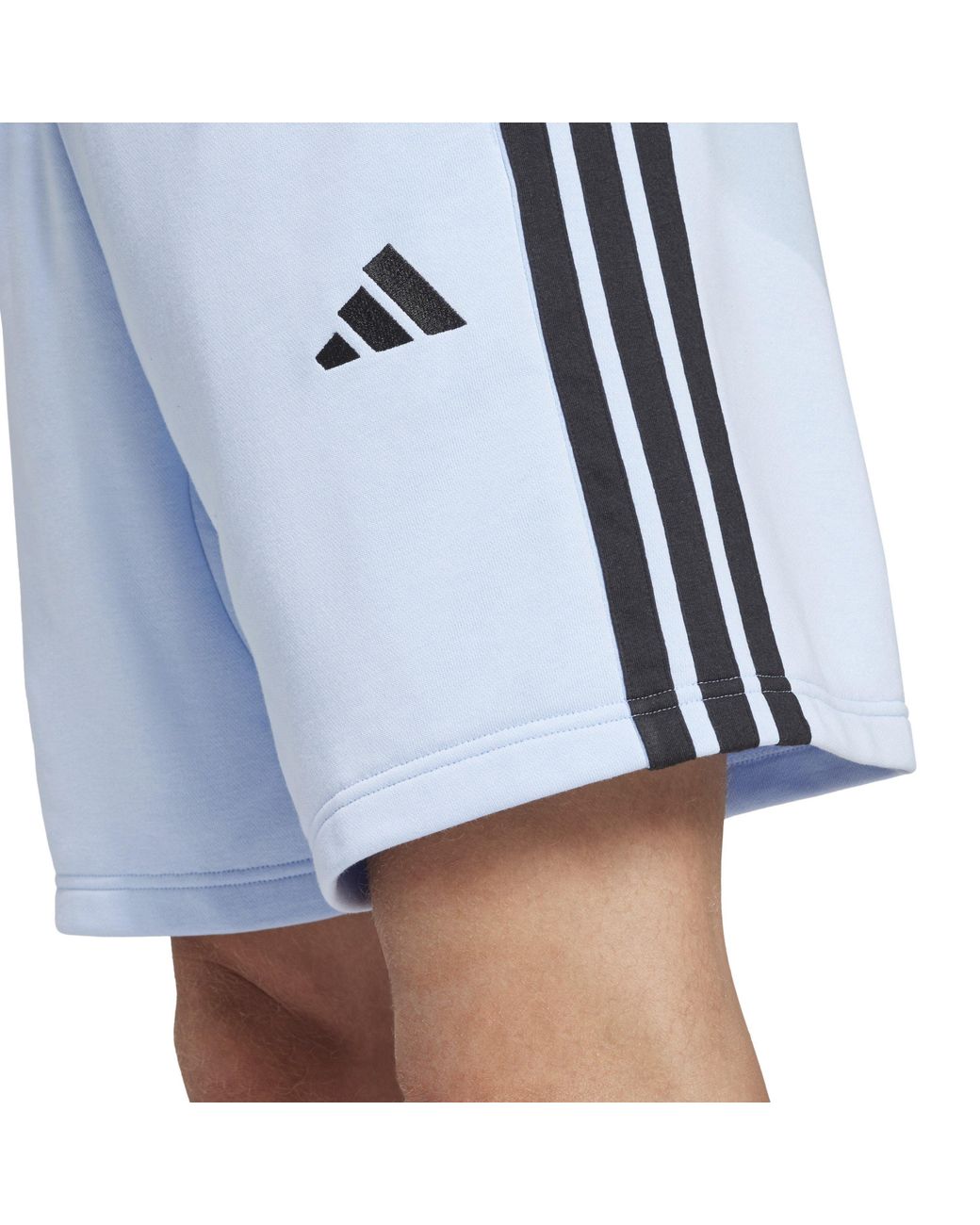 Adidas Blue Essentials 3 Stripe Fleece Shorts for men