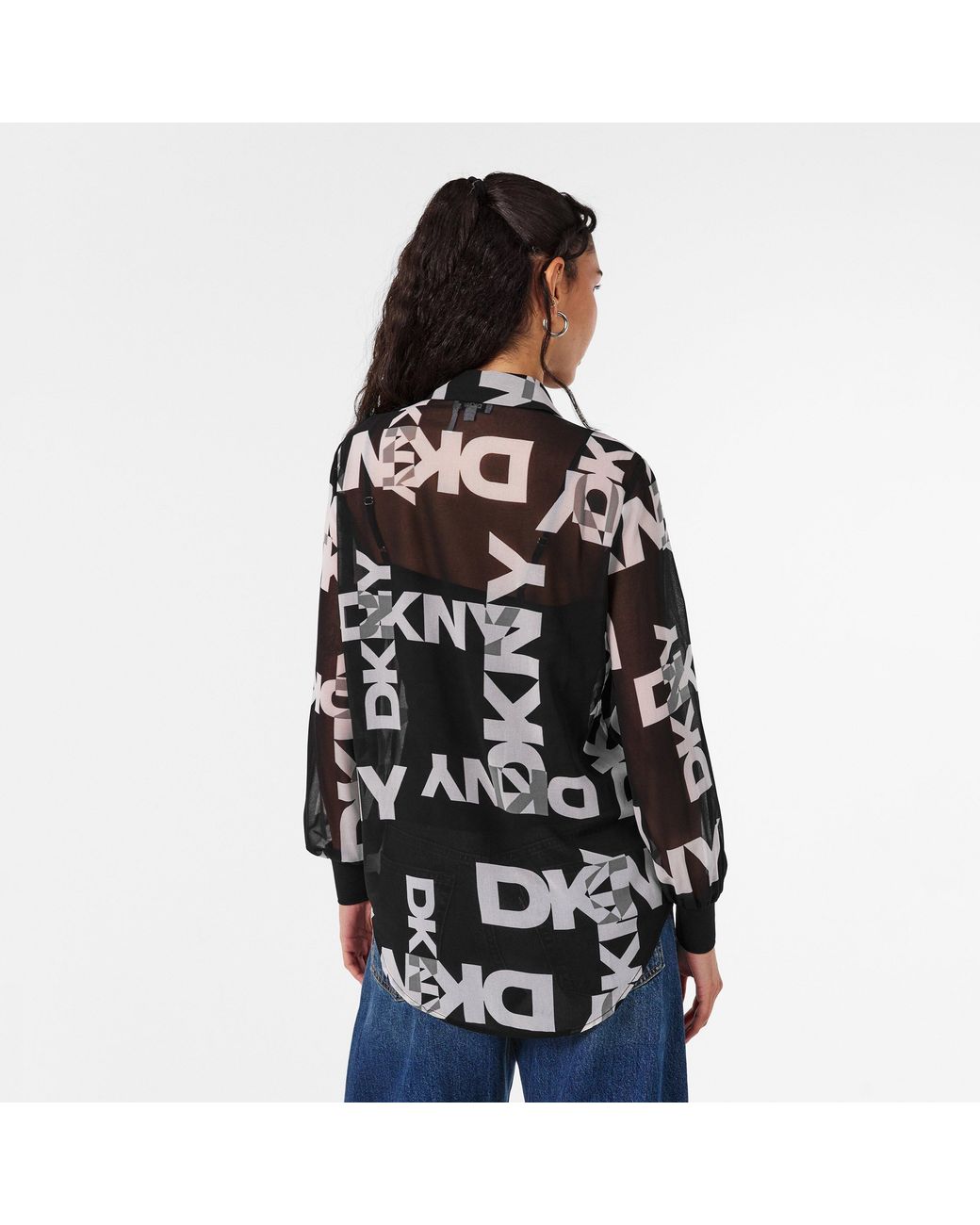 DKNY Black Long Sleeve Patterned Shirt