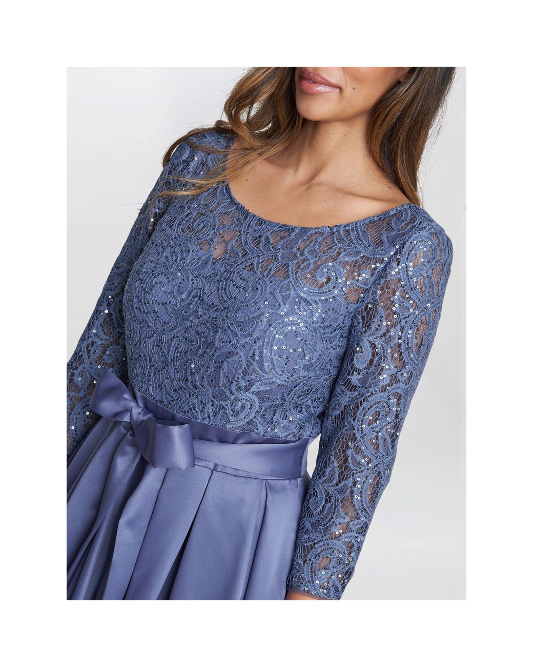 Gina Bacconi Blue Leona Sequin Lace Dress
