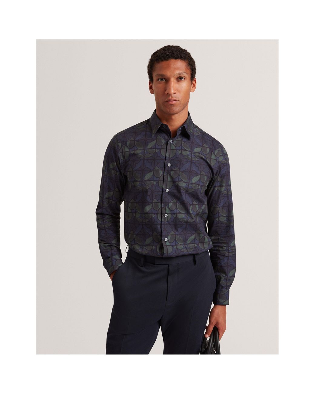 Ted Baker Blue Long-Sleeve Floral Patterned Shirt for men