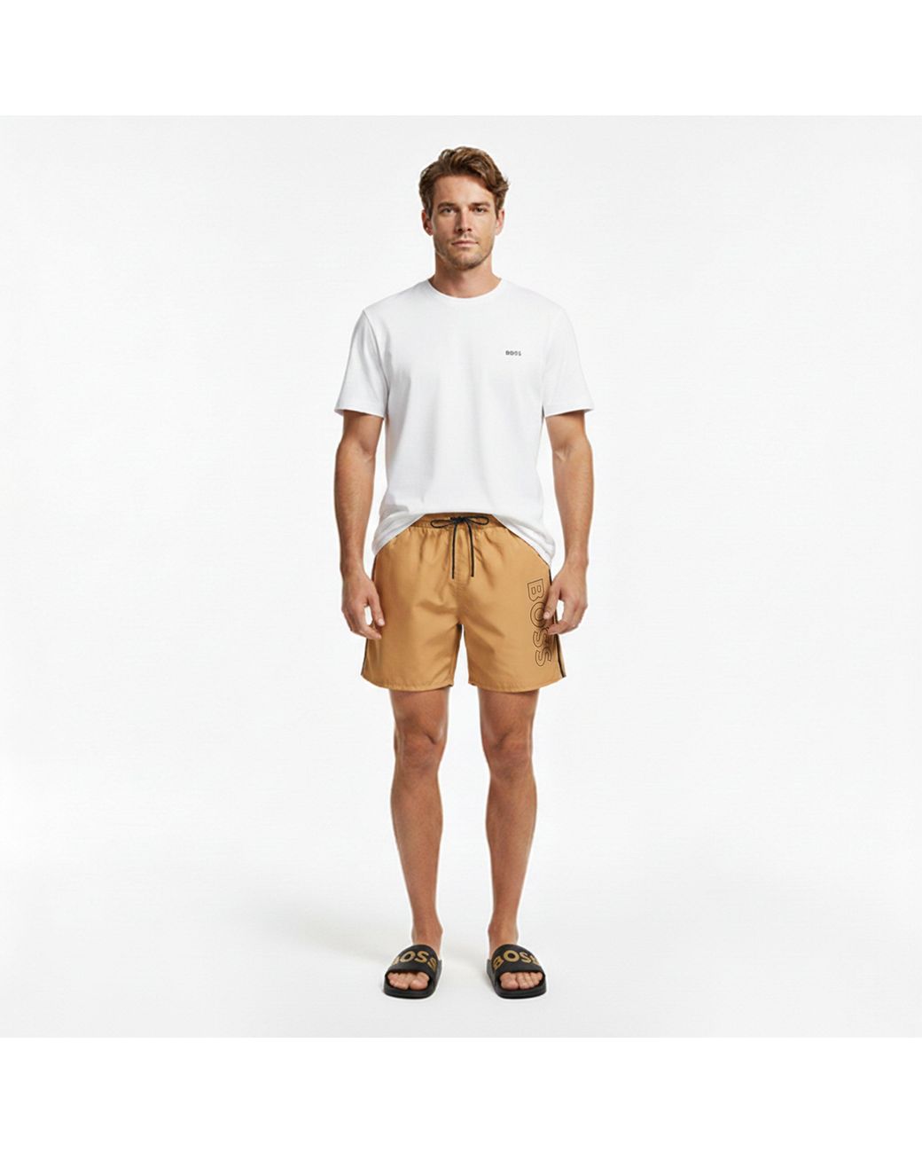 Boss Natural Swim Shorts With Logo Detail (Stormfish) for men