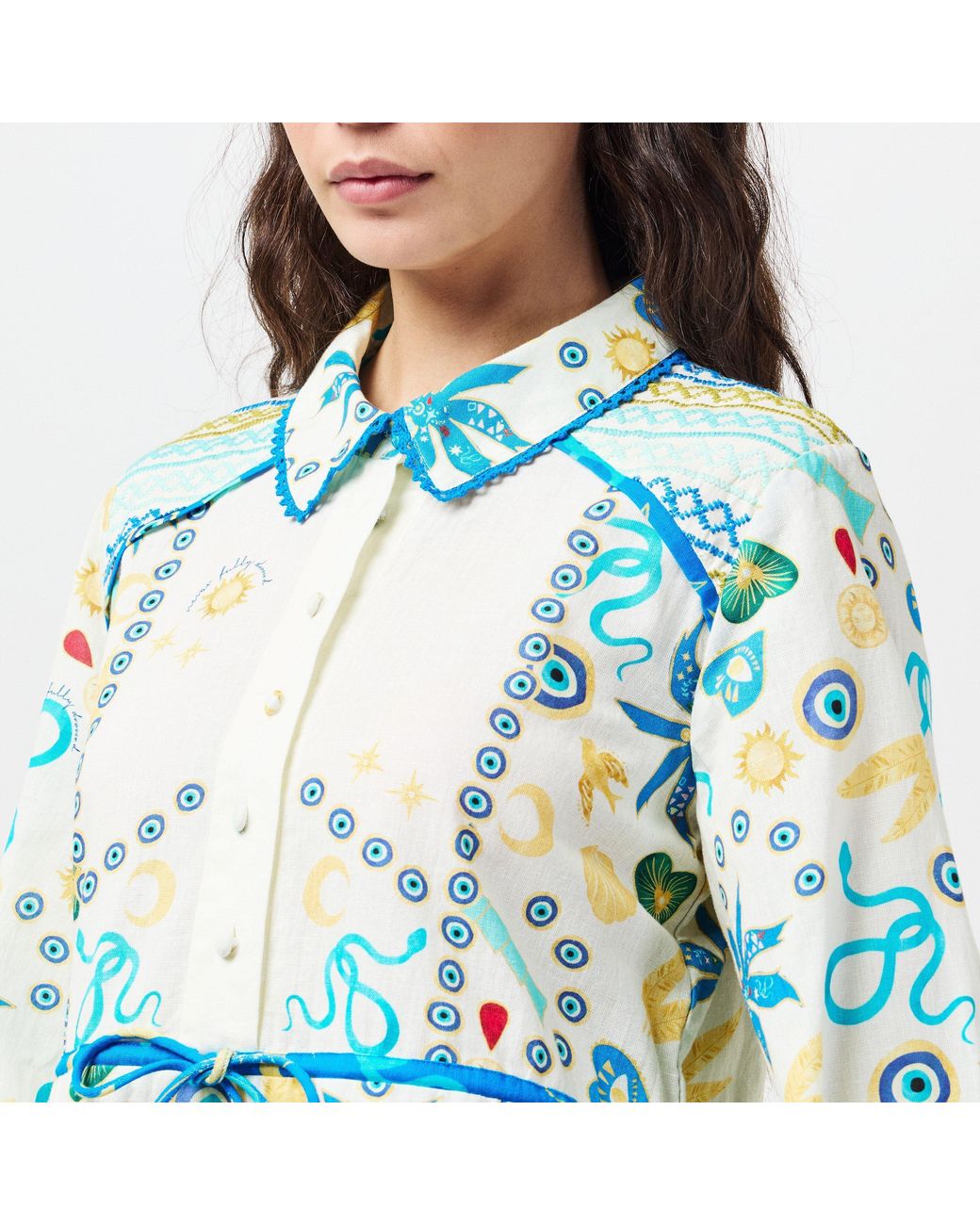 Never Fully Dressed Blue Charms Savannah Structured Metal Accent Shirt Dress