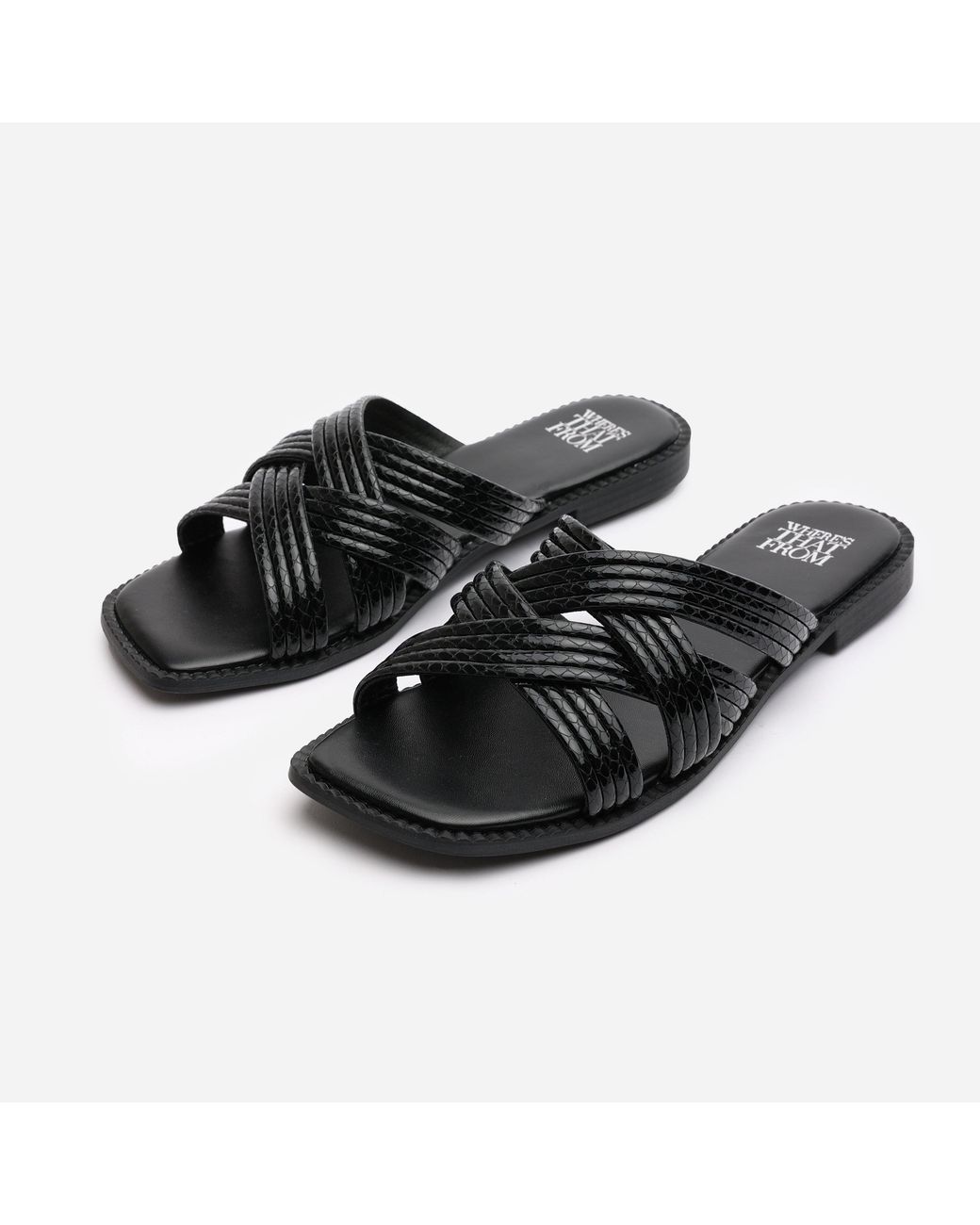 Where's That From Black Crete Flat Sandals